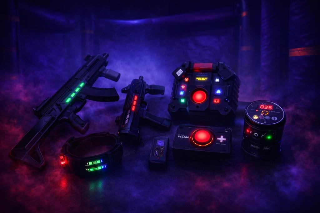 Attrezzatura Laser Tag Club: fucili laser, sensoristica e dispositivi di missione